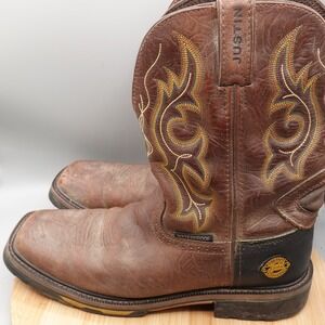 Justin Boots Mens 10 EE Brown Waterproof Leather Western Work WK4624 Flaws